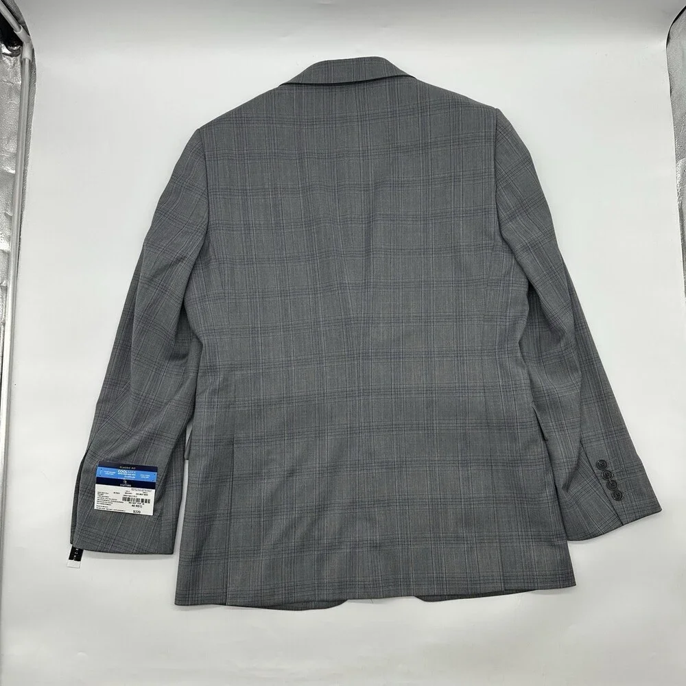 Stafford Cool Max Classic Fit Size 40R Gray Navy Plaid 2-Button Suit Jacket NWT